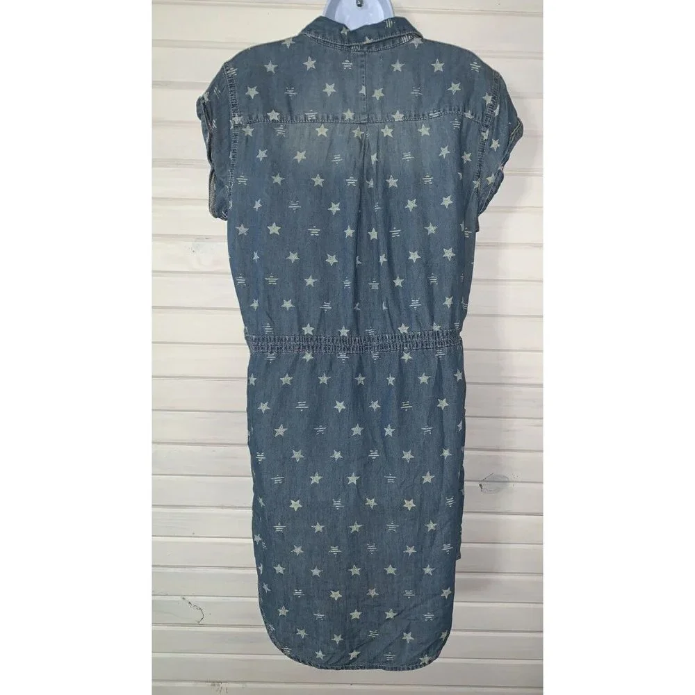 NWT SONOMA Goods For Life Sz MEDIUM Shirt Dress Chambray Denim Stars Pockets - Picture 8 of 12